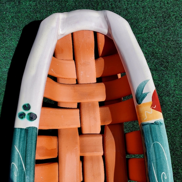 Lyn Bonde Bread Basket Server Woven Earthenware Dinner Table Kitchen Signed - Picture 3 of 11